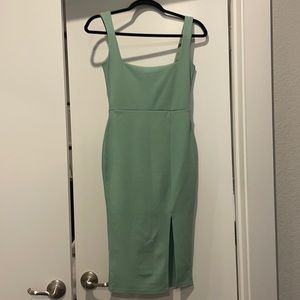 Nasty Gal mint square neck midi dress w slit.